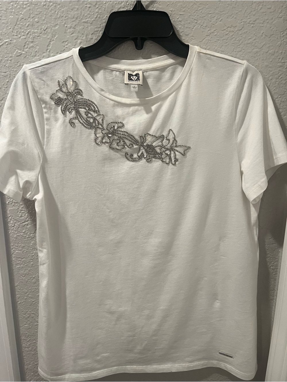Anne Klein White Tee with Silver Embellishment